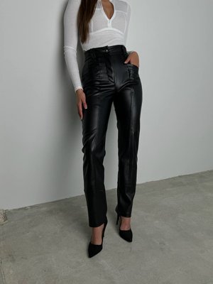 Жіночі брюки з еко шкіри на замші з високою посадкою та кишенями 32400201 фото