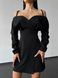 Women's wrap dress  in black with open shoulders, mini length.