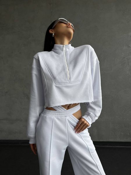 Жіночий спортивний костюм трьохнитка петля білий розмір xs-s 32260105 фото