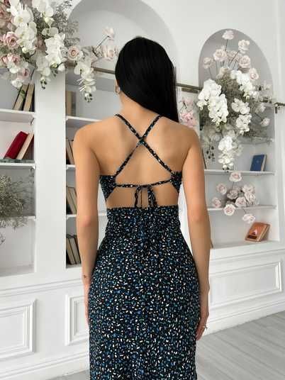sachin and babi light blue dress Ornella Ruched Plunge Halterneck Midi Dress in Black Floral Print main image 0