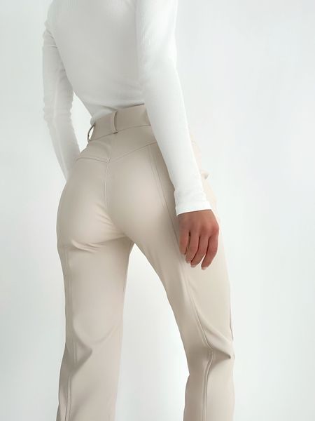 Жіночі брюки з еко шкіри на замші високої якості з високою посадкою попереду на блискавці. 31490701 фото