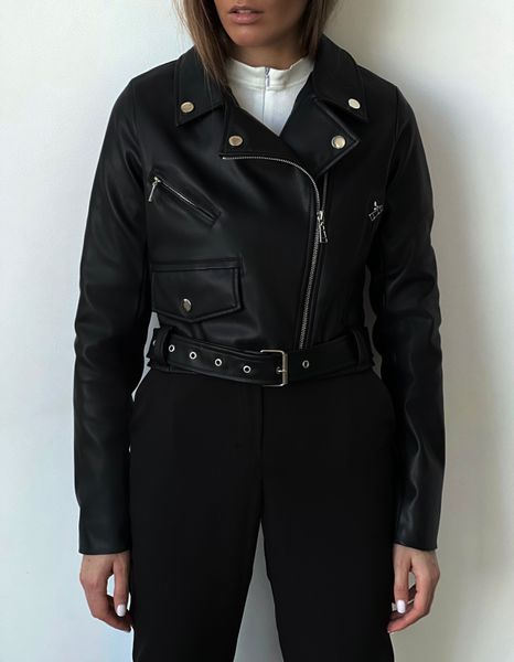 Куртка укорочена косуха з еко шкіри на замші чорного кольору з підкладкою. 32130201 фото