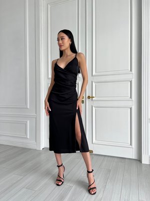 Легка шовкова сукня довжини міді з розрізом, розмір XS 32290201 фото