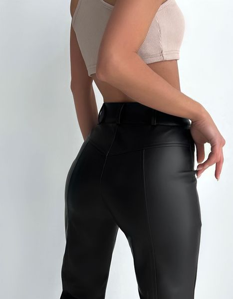 Жіночі брюки з еко шкіри на замші високої якості з високою посадкою попереду на блискавці. 31490201 фото