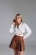 Cropped satin shirt with lacing in ivory color