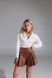 Cropped satin shirt with lacing in ivory color