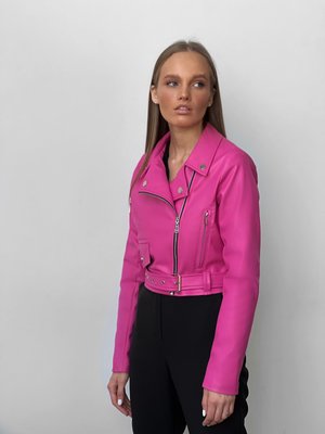 Short jacket with a side zip ‘ Kosukha’ made of eco leather on pink suede with a lining.
