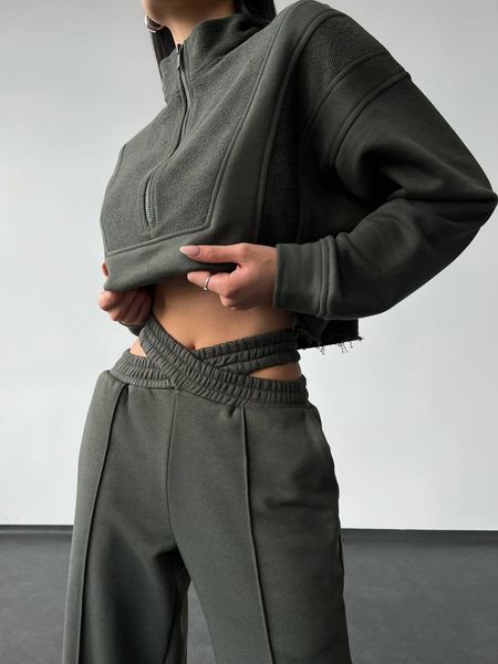 Жіночий спортивний костюм трьохнитка петля хакі розмір xs-s 32260605 фото