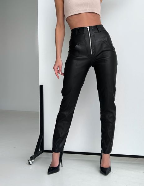 Женские брюки из эко кожи на замше высокого качества с высокой посадкой впереди на молнии. 31490204 фото