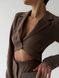 Dress-jacket in mocha colour with an ingenious neckline and patch pockets