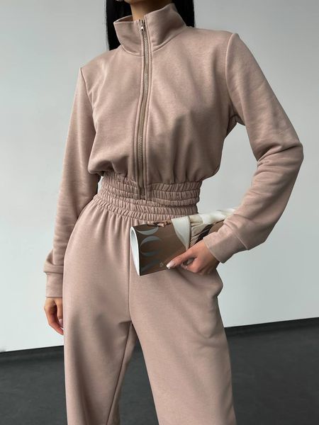 Жіночий спортивний костюм з манжетами трьохнитка петля бежевий розмір xs-s 32270705 фото