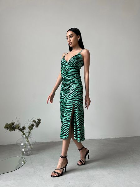Легка шовкова сукня довжини міді з розрізом, розмір XS 32294901 фото