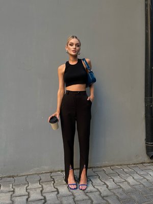 Женские брюки с разрезами и высокой посадкой, размер XS 31170201 фото