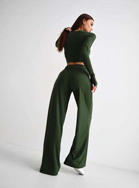 Жіночий легкий трикотажний костюм в рубчик з топом та брюками палаццо. 31650601 фото