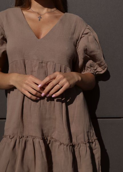 Жіноча сукня з натуральної тканини довжини міні з коротким рукавом на резинці. 32010905 фото