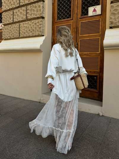 white silk tunic dress Soleia Cowl Drape Shirt Dress / White | MESHKI