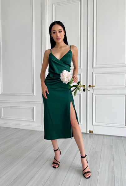 Легка шовкова сукня довжини міді з розрізом, розмір XS 32295001 фото