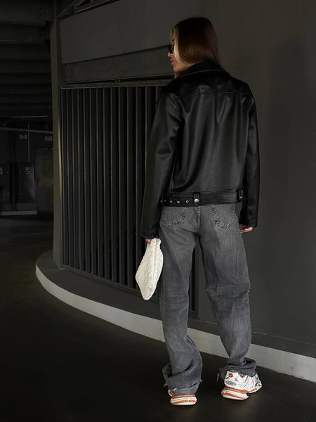Куртка косуха с еко шкіри на замші чорного кольору на підкладці. 318102005 фото