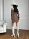 Women's wrap dress of mocha color with open shoulders, mini length.