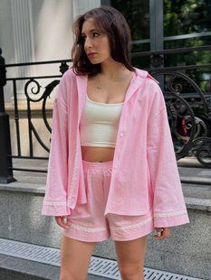 Костюм з мереживом &mdash; сорочка і шорти рожевого кольору 32982716 фото