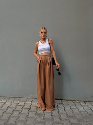 Жіночі брюки палаццо зі зустрічними складками та високою посадкою,розмір XS 30892701 фото
