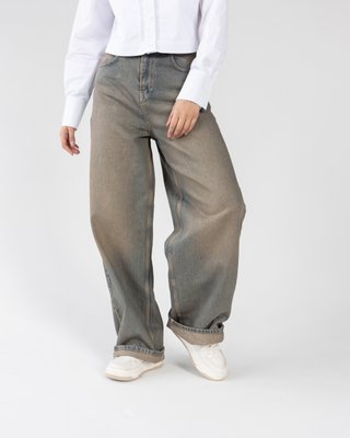 Широкие джинсы baggy с высокой посадкой трендовый вывареный цвет 32505611 фото