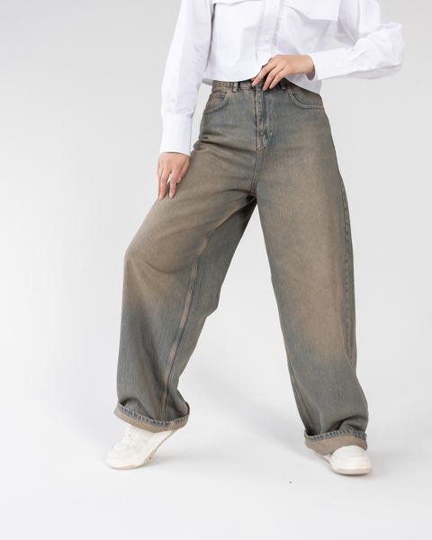 Широкі джинси baggy з високою посадкою трендовий виварений колір 32505611 фото
