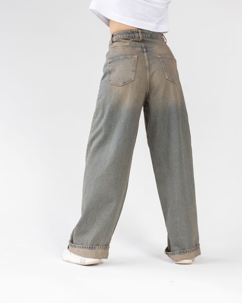 Широкі джинси baggy з високою посадкою трендовий виварений колір 32505611 фото